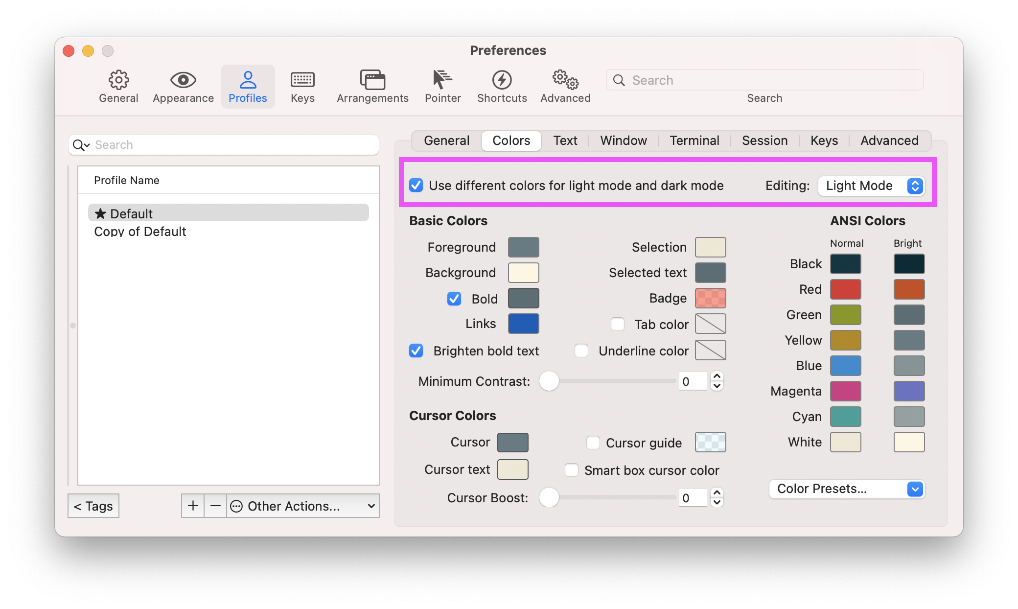 iterm2 settings